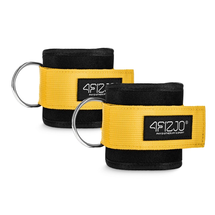 Set 2 chingi, pentru glezne, pentru exercitii fitness, pentru aparatul multifunctional din sala de sport, saculet de protect, Ankle Straps, 4FIZJO, Neopren, Galben