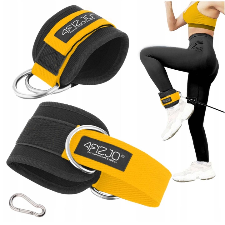2 db bokapánt, 4FIZJO, bokapántok, fitnesz gyakorlatokhoz, multifunkcionális tornafelszereléshez, védő táska, bokapántok, neoprén, sárga, neoprén, sárga