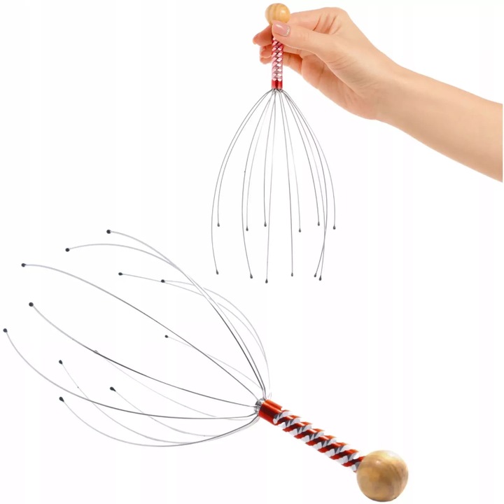 Hajmasszázs, 4FIZJO, fejbőr tisztító kefe, hajnövekedést serkentő kefe, 4FIZJO, fém/fa, több