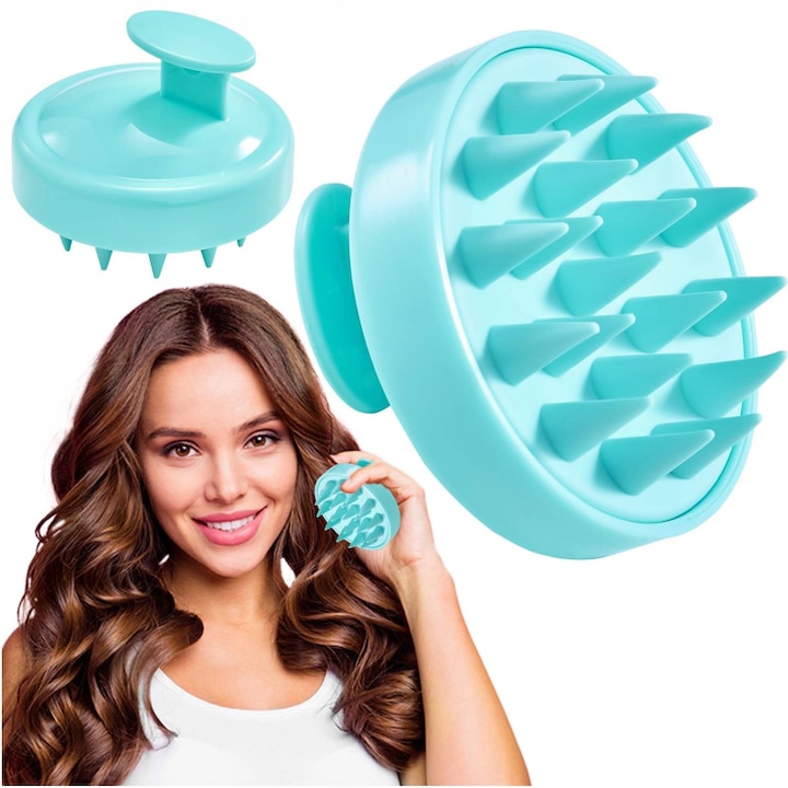 Aparat Profesional pentru Masaj Capilar 4FIZJO, Rezistent la Apa, cu Noduri Flexibile de Silicon, Pentru Relaxare Profunda si Stimulare Scalp si Par, Silicon, Albastru