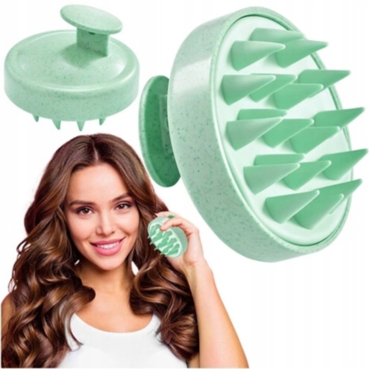 Perie 4FIZJO pentru Masaj Capilar, Samponare si Curatare Scalp Si Matreata, Stimulare Crestere Par, Silicon, Verde