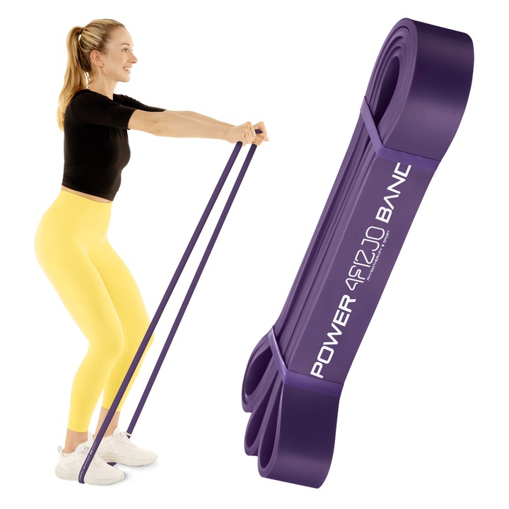 Banda de rezistenta pentru fitness, banda elastica, antrenament in sala de gimnastica, gimnastica de recuperare, rezistenta 4FIZJO, Latex, 208 x 3.2 cm, 17-26kg, Violet
