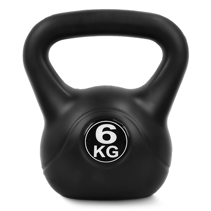 Kettlebell 4FIZJO, bitumennel töltött, ergonomikus fogantyú, alakformáló és izomerősítő, kezdőknek és haladóknak, gimnasztikai gyakorlatokhoz, gömb alakú, könnyen tárolható és szállítható, 22 x 20 cm, 6 kg, Fekete