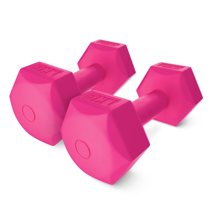 2 db bitumenes súlyzókészlet súlyzós edzéshez és fitneszhez, 4FIZJO, izomerősítéshez, konkrét/PVC, Rózsaszín