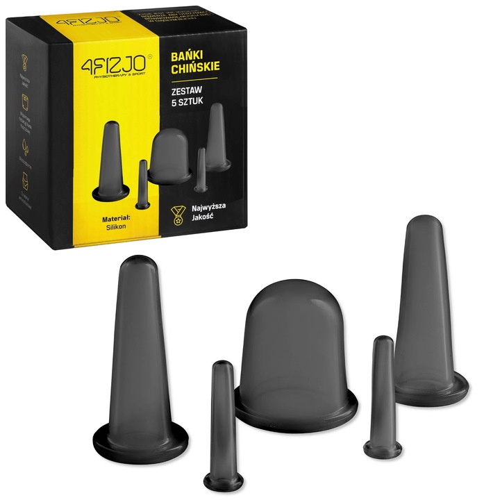 5 darabos, 4FIZJO, készlet cellulit elleni arcbuborékok, természetes gyógyászat, szilikon, fekete