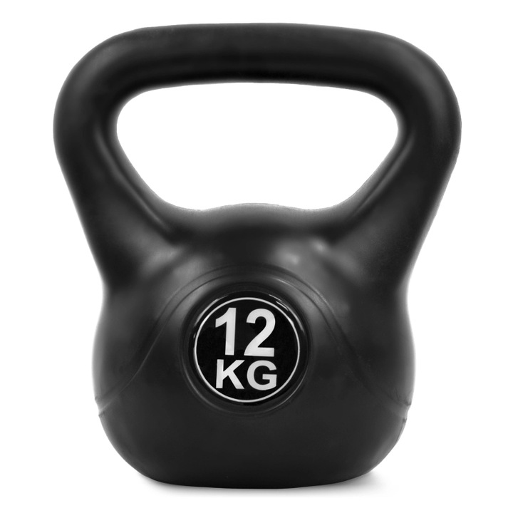 Kettlebell, 4FIZJO, ergonomikus fogantyú, ideális kezdőknek és középhaladóknak, könnyen tárolható és szállítható, alkalmas erőnléti edzésre, kardió edzésre és regenerálódásra, 30 x 26 cm, 12 kg, Fekete