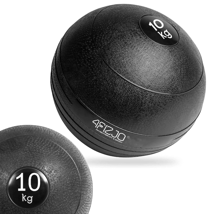 Minge medicinala, Slam ball, suprafata antiderapanta, Sistem Anti-Bounce, 4FIZJO, PVC, 23.5 cm, Negru, 10 kg