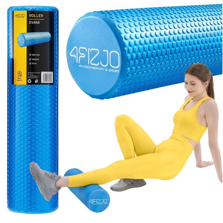 Cilindru de masaj din spuma EVA, instrument de automasaj pentru terapia punctului de declansare, pentru yoga, Pilates, crossfit, fitness, cu tampoane de masaj, Albastru