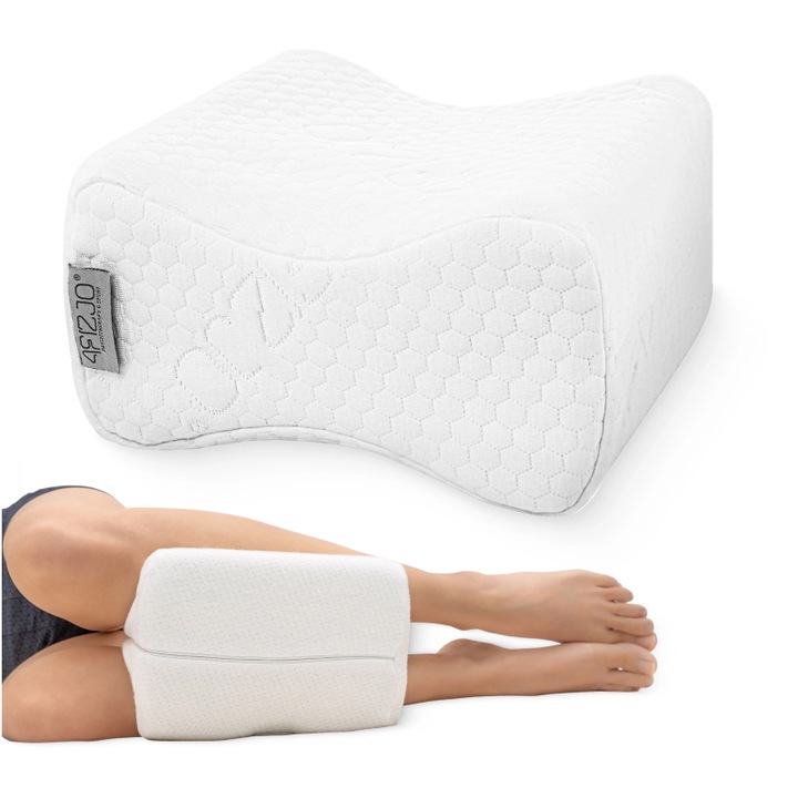 Perna ortopedica 4FIZJO pentru dormit intre picioare, 24 x 21 cm, la indemana, usureaza picioarele obosite, material poliester, Alb