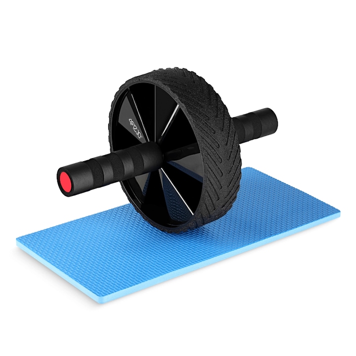 Roata Fitness pentru abdomen 4FIZJO, AB Roller, tonifiere musculatura, Yoga, maner cu protectie plus salteluta, Cauciuc/Otel, Negru/Rosu