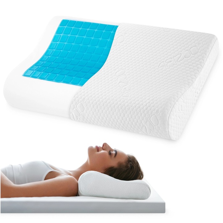 Perna ortopedica pentru dormit, Spuma cu Memorie cu gel Maruntita pentru Gat si Suport Cervica, Strat de racire Ideala pentru dormitul lateral, spate sau stomac, 4FIZJO, Gel, 40x60cm, Alb
