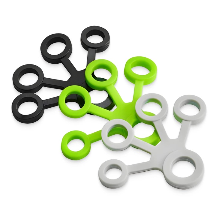 Set 3 Flexori Degete 4FIZJO, 3 Niveluri de Dificultate, Antrenament Maini, Degete, Antebrat, Recuperare Fizica, Flexibile, 1-5 kg, Verde/Gri/Negru