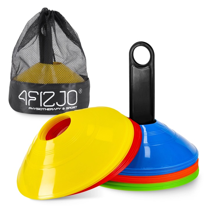 Set de 50 de conuri de antrenament pentru fotbal, Set de discuri pentru antrenament, 4FiZJO, Multicolor