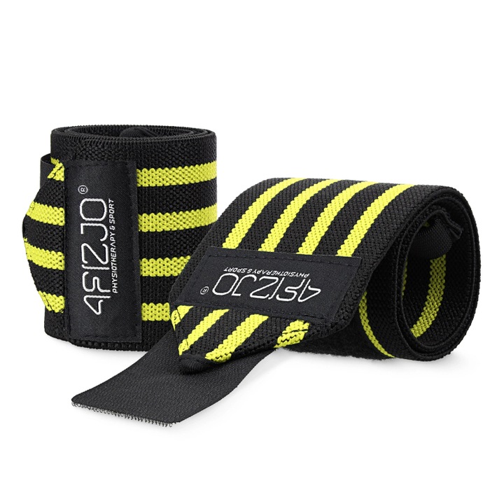 Set 2 orteze incheietura mainii, 4FIZJO, suport pentru incheietura mainii cu manson de compresie si banda ajustabila cu velcro, Negru/Galben