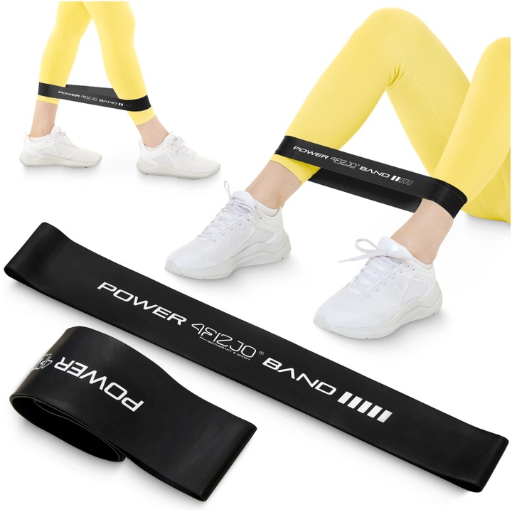 Latex fitness edzőszalag, 4FIZJO, vastagság 1.2 mm, 15 - 20 kg, Fekete