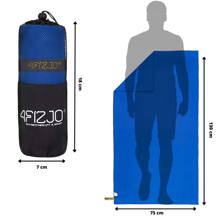 Mikroszálas törölköző, 4FIZJO, légmentes huzattal, azonnali hűsítő hatású, gyorsan száradó, ideális sportoláshoz, strandra, aerobikhoz, fitnesshez, jógához, szabadtéri tevékenységekhez, 130x75 cm, Kék