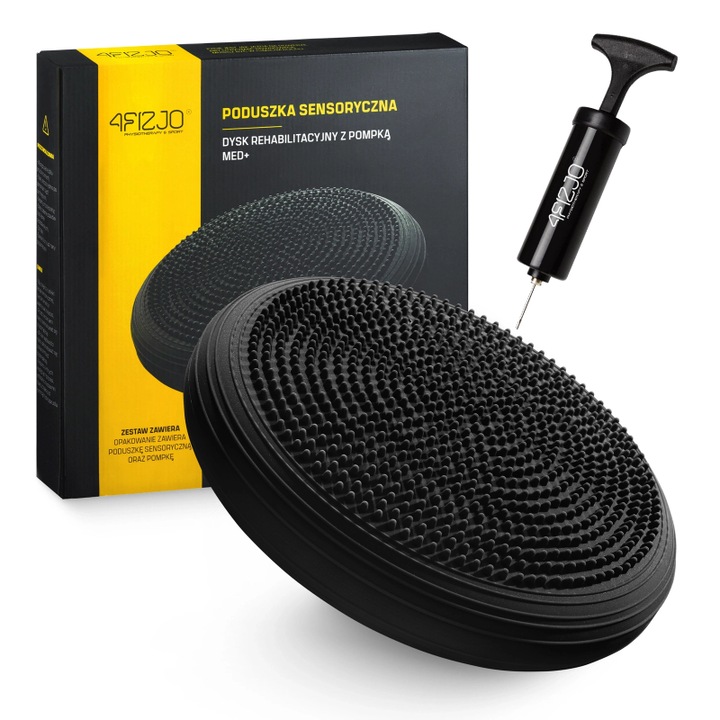 Възглавница за баланс и надуваем масаж, възстановяване, масаж, с помпа, 33 см диаметър, PVC, 4FIZJO, Черна