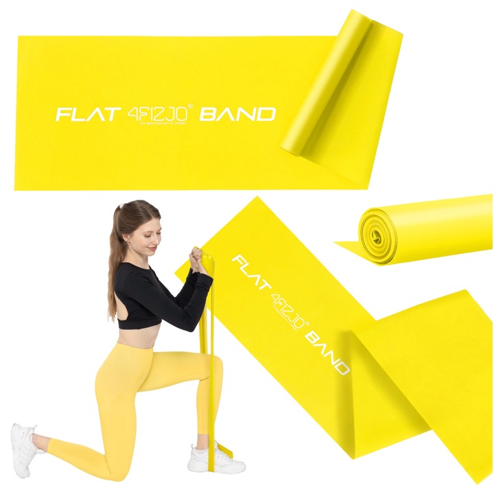 Banda de rezistenta din latex 4FIZJO pentru antrenament de fitness, yoga, pilates, gimnastica restaurativa, reabilitare, fizioterapie, rezistenta scazuta, galbena