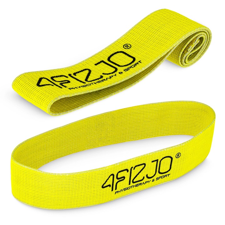 Rugalmas fitness szalag karokra és lábakra, 4FIZJO, Ellenállás 23-29kg, Sárga