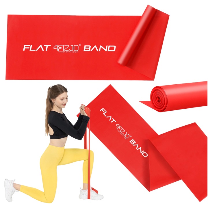 Banda de reabilitare din latex 4FIZJO pentru antrenament de fitness, yoga, pilates, gimnastica regenerativa, reabilitare, fizioterapie, rezistenta medie, Rosu