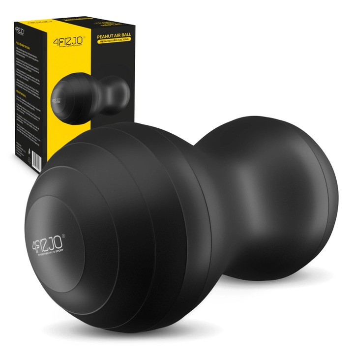 Reabilitare air ball, Model Peanut, 4FIZJO, gonflabila, utilizare pentru exercitii de fitness, durabil si rezistent la rupere, elasticitate, curatare usoara, rezistenta la apa, pompa inclusa, tehnologie Anti-Burst, 90 x 45 cm, Negru