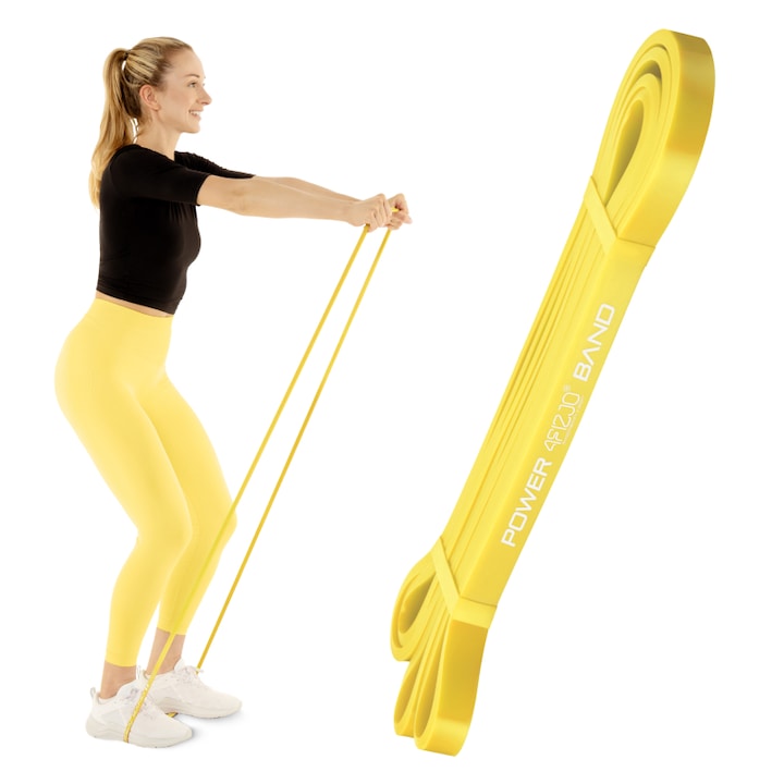 Banda elastica, banda de rezistenta pentru fitness, antrenament in sala de gimnastica, gimnastica de recuperare, Galben, rezistenta 1-5kg, 208 cm