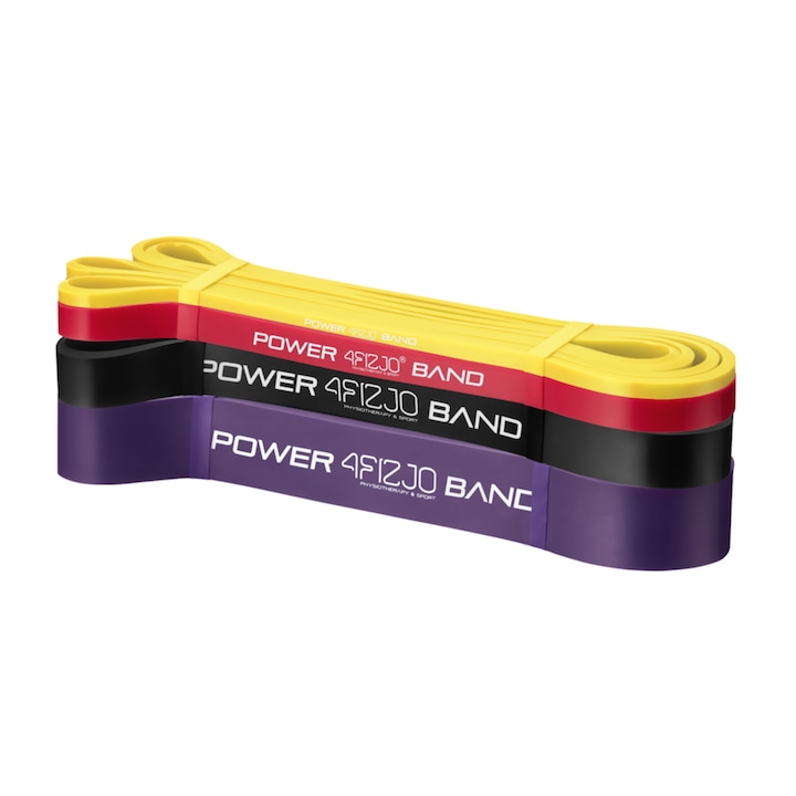 Комплект 4 ластика Power Band, 4Fizjo, 2-26 кг, 208 см, Многоцветни