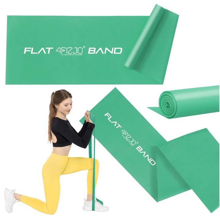 Banda de rezistenta din latex de reabilitare 4FIZJO pentru antrenament in sala de gimnastica, fitness, yoga, Pilates, gimnastica regenerativa, reabilitare, fizioterapie, rezistenta medie, 2m, Verde