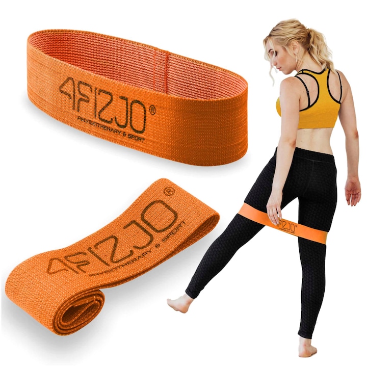 Banda elastica de fitness pentru exercitii fizice, 4FIZJO, Bumbac, bucla de 68 cm, Portocaliu