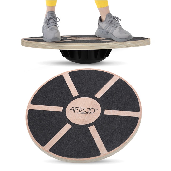 Диск за баланс, 4Fizjo, дърво/ABS, 38,5 см, черен/бежов