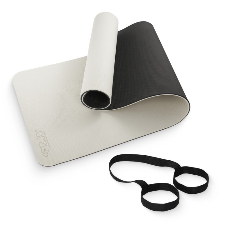 Saltea pentru antrenament, Pentru yoga, Fitness Si Exercitii Fizice, Fitness, Gimnastica si Aerobic, Pilates, Suprafata Antiderapanta, 180cm x 60cm x 1cm, 4FIZJO Negru/Gri