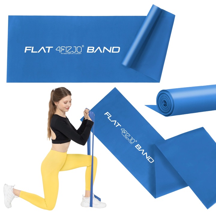 Banda de rezistenta din latex de reabilitare 4FIZJO pentru antrenament in sala de gimnastica, fitness, yoga, Pilates, gimnastica regenerativa, reabilitare, fizioterapie, rezistenta medie, Albastru