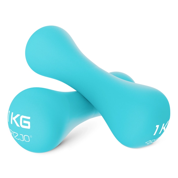 Set de 2 gantere de fier pentru antrenament de forta si fitness, intarire musculara, vinil, 2x 1kg, Turcoaz