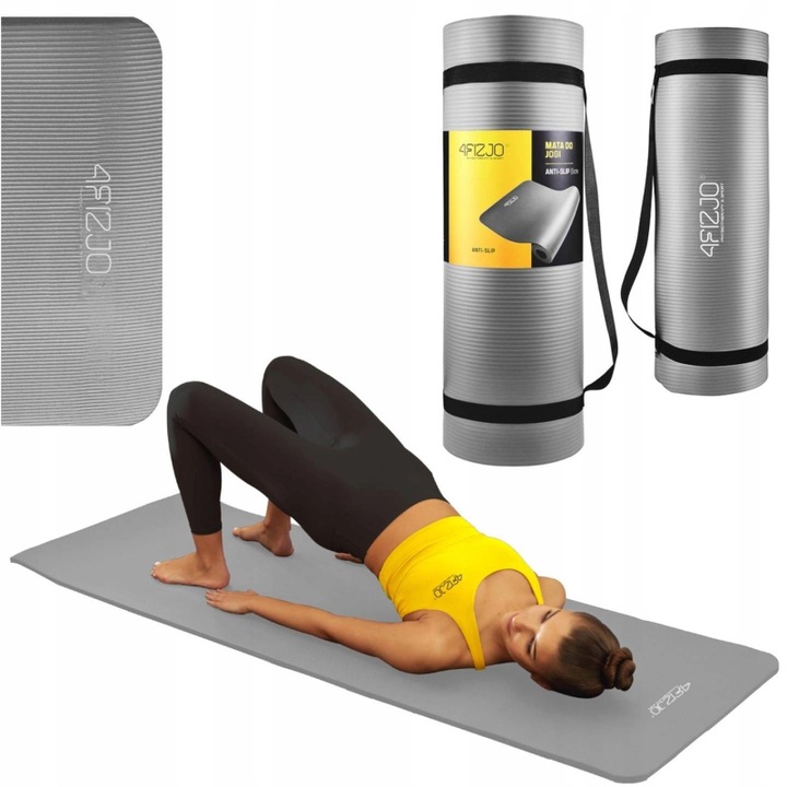 Edzőszőnyeg, 4FIZJO, jógához, habszivacs, fitness és fizikai gyakorlatokhoz, talajgyakorlatokhoz, gimnasztikához és aerobikhoz, pilates, méret 180cm x 60cm x 1,5cm, Szürke