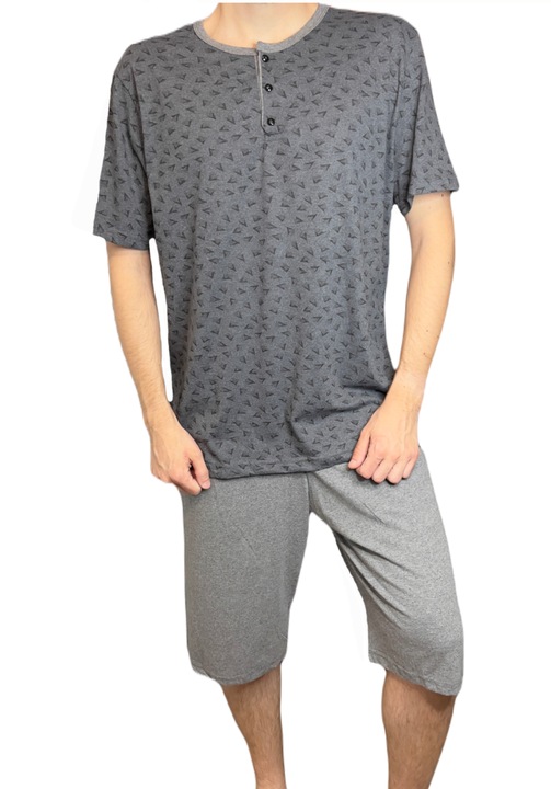 Férfi pizsam, grafit melange, háromszögek, 2XL INTL