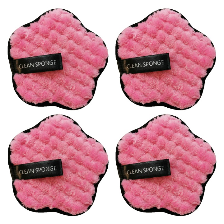 Set 4 tampoane demachiante, Bumbac, 12 cm, Roz/Negru