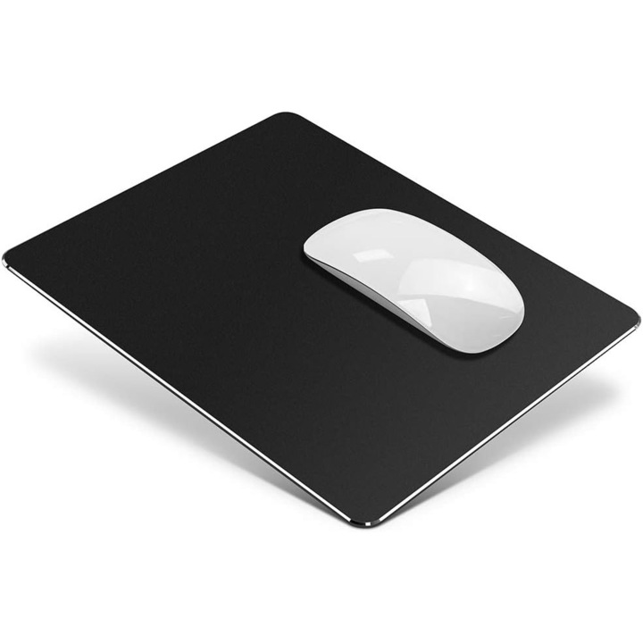 Mousepad, Aluminiu/Piele ecologica, 18x22 cm, Negru