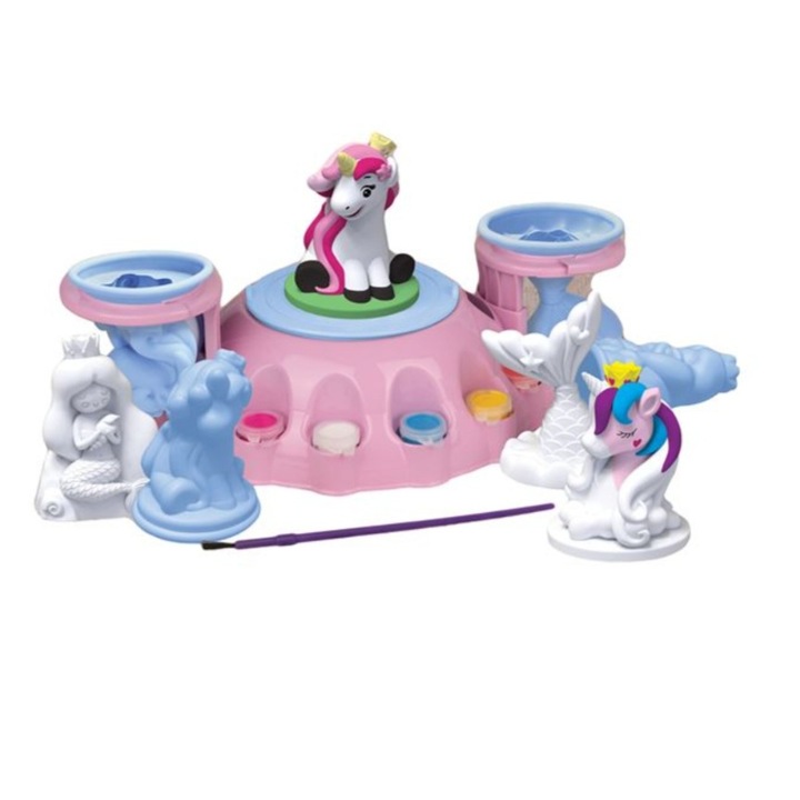 Комплект за изграждане и рисуване, гипс, с фигурки на еднорог и русалка, Sculpting Station, многоцветен, 28x7x30см