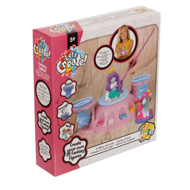 Комплект за изграждане и рисуване, гипс, с фигурки на еднорог и русалка, Sculpting Station, многоцветен, 28x7x30см