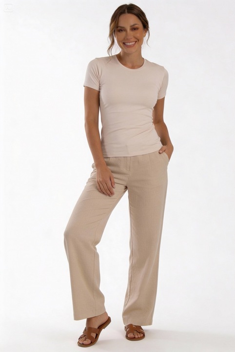 Tricou cu decolteu rotund, Arancia, Viscoza, Bej