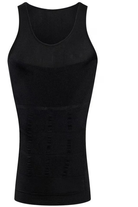 Karcsúsító felső, modellező hatással, férfi, légáteresztő, kényelmes anyag, Fekete