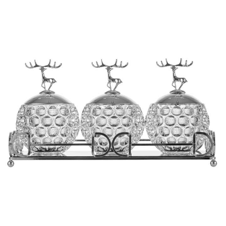 Suport condimente trei boluri din sticla