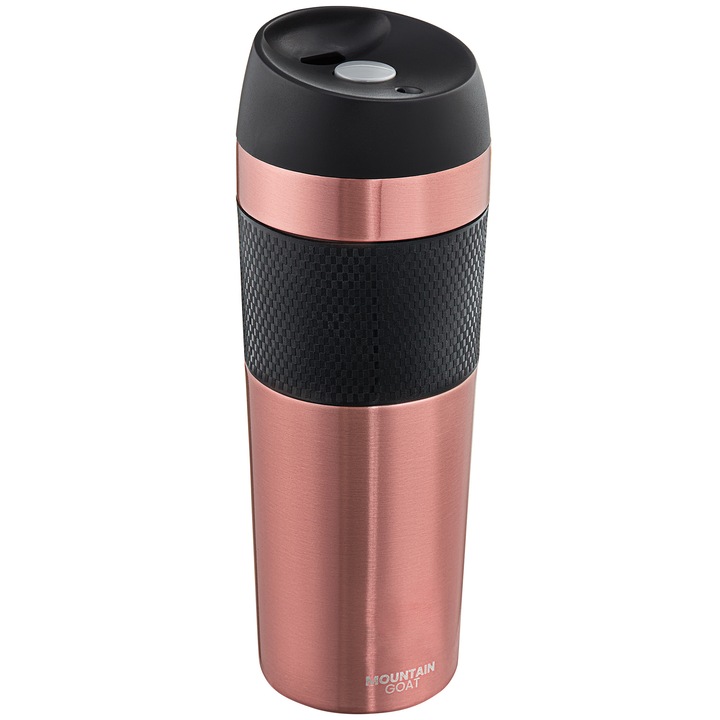 Термо чаша за кафе TRAVEL, идеална за топло и студено, Устойчива на ръжда и течове, Mountain Goat, Стомана, 400 ml, Розова