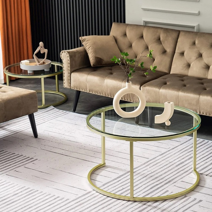 Masuta de Cafea Asi Home Belarus, 80 cm x 45 cm x 80 cm, Auriu, 2 Piese