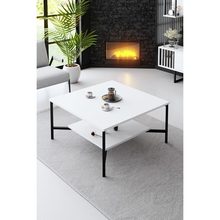 Masuta de Cafea Asi Home Black, 80 cm x 80 cm x 40 cm, Alb, Negru