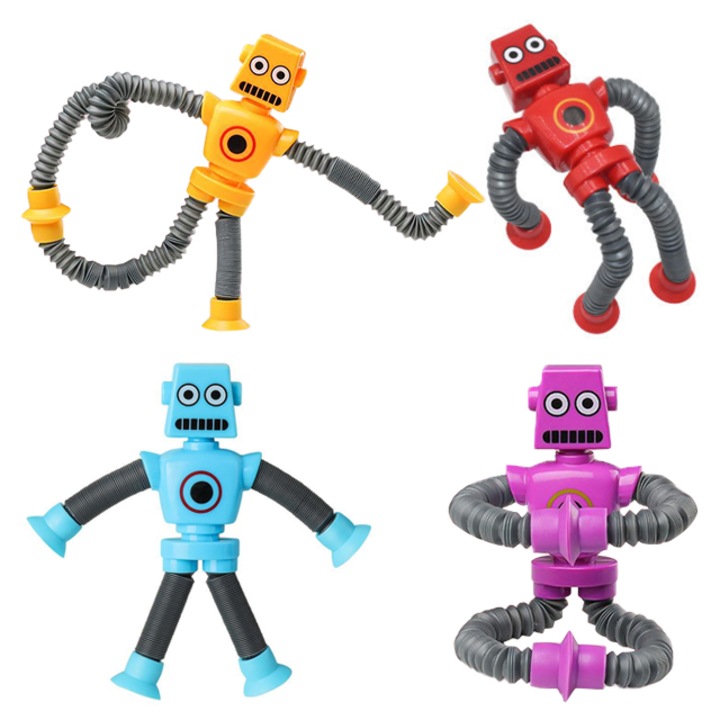 Set 4 jucarii robot cu ventuza telescopica, Wepzsxo, ABS, Multicolor