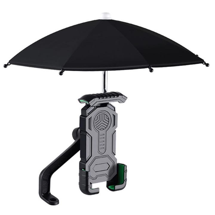 Suport pentru telefon pentru biciclete, Jeswo, ABS, cu mini umbrela, Negru
