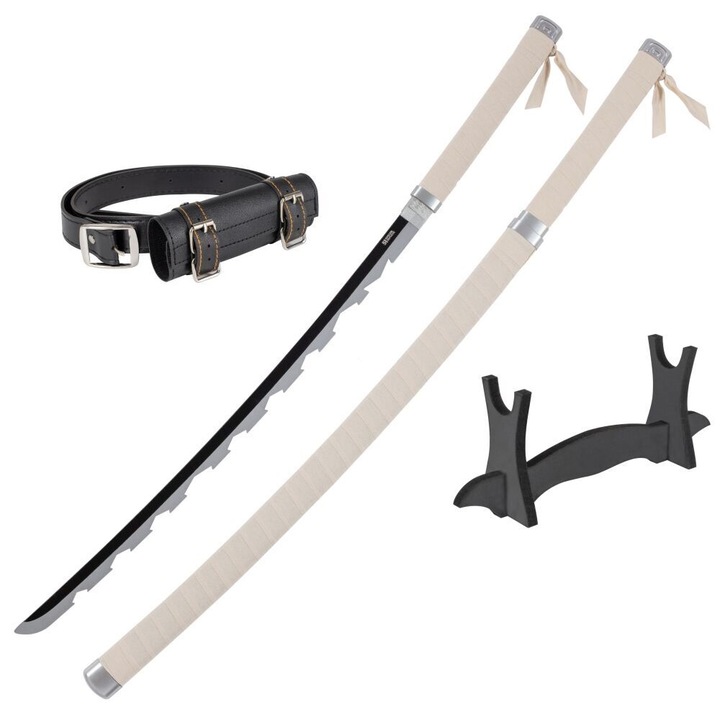 Sabie Katana Demon Slayer cu Teaca, cu Suport, cu Centura, Decorativa, din Lemn, JT10659