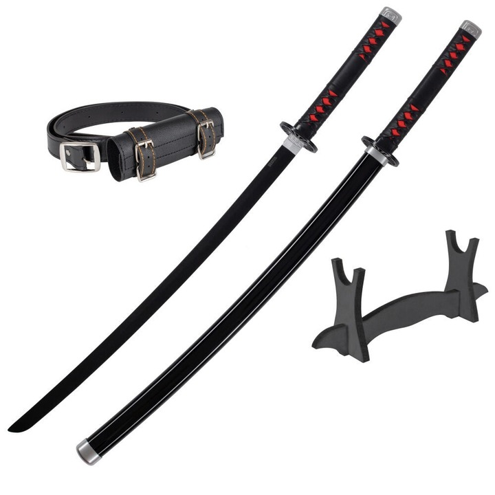 Sabie Katana Demon Slayer cu Teaca, si Suport, cu Cureaua, Decorativa, din Lemn, JT10650