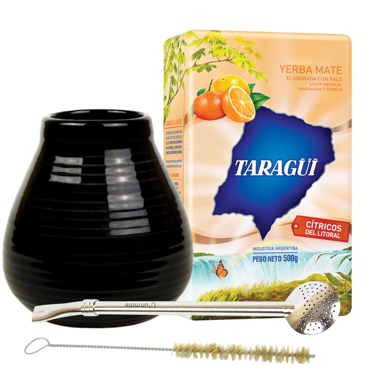 Yerba Mate tea készlet, Taragüi, Kerámia, 350ml, Fekete